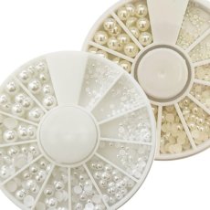 画像1: パールストーンセット ラウンド 1.5?5mm　ホワイト/オフホワイト［メール便OK］ (1)