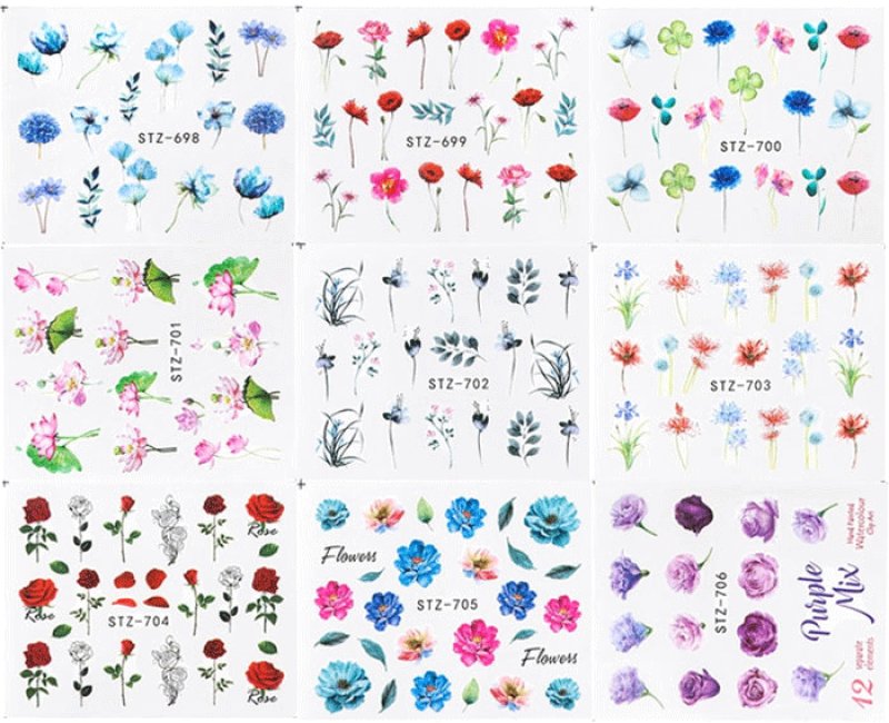 画像3: お得な24枚セット★ウォーターネイルシール フラワー ミックス/1枚45円［メール便OK］