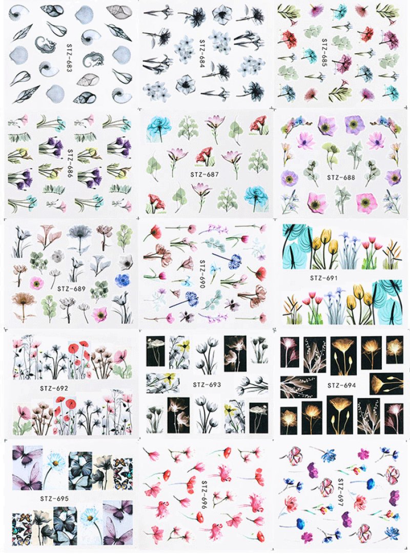 画像2: お得な24枚セット★ウォーターネイルシール フラワー ミックス/1枚45円［メール便OK］